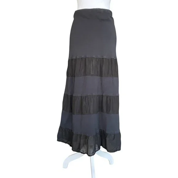 Vintage Y2K Black Mixed-Media Tiered Maxi Skirt – Size S - Picture 2 of 6